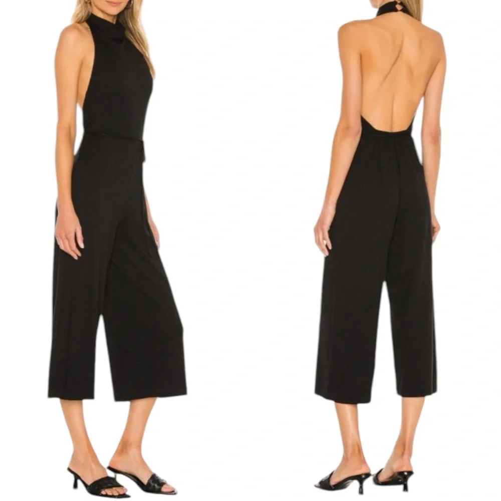 Vince Cropped Belted Stretch-cotton Halterneck Jumpsuit L - Picture 1 of 8